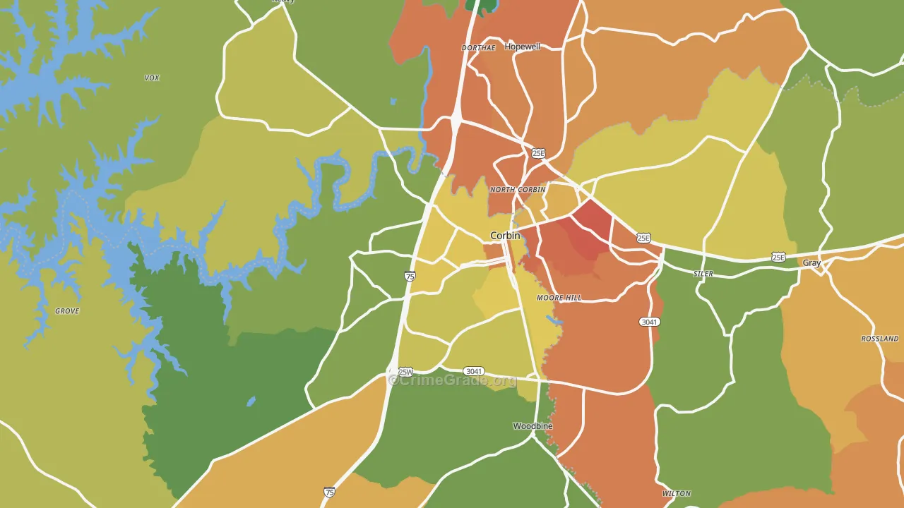 Corbin, KY Map of Robbery Rates