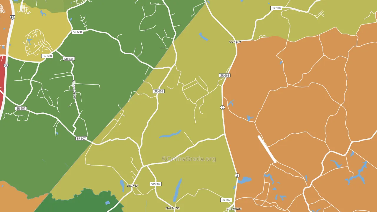 Corbin, VA Map of Robbery Rates