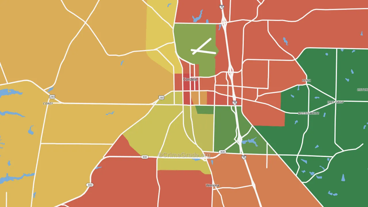 Cordele, GA Map of Robbery Rates