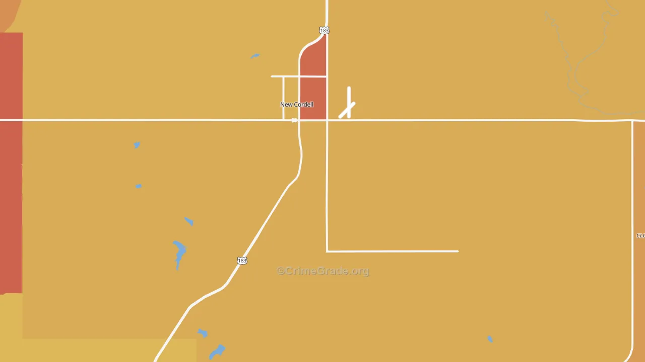 Cordell, OK Map of Robbery Rates