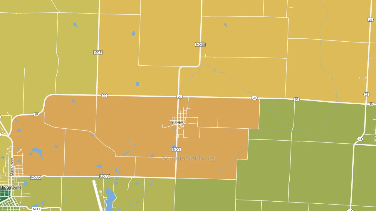Corder, MO Map of Robbery Rates