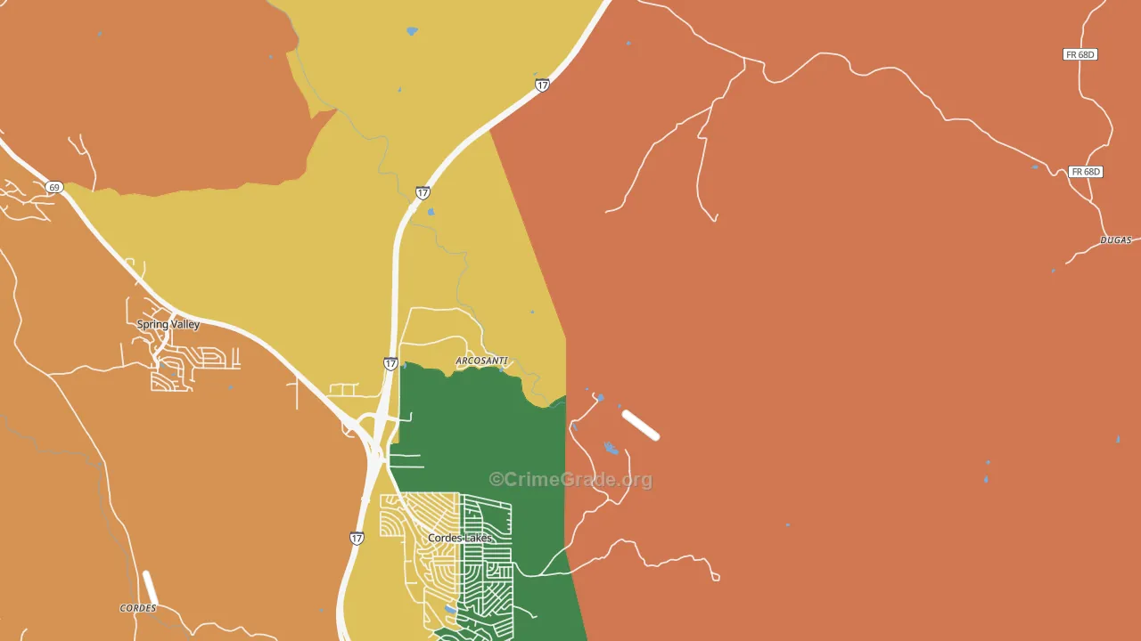 Cordes Junction, AZ Map of Robbery Rates