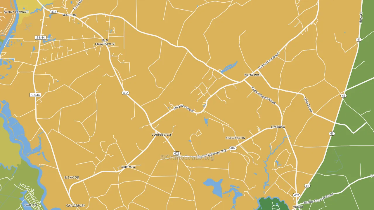 Cordesville, SC Map of Robbery Rates