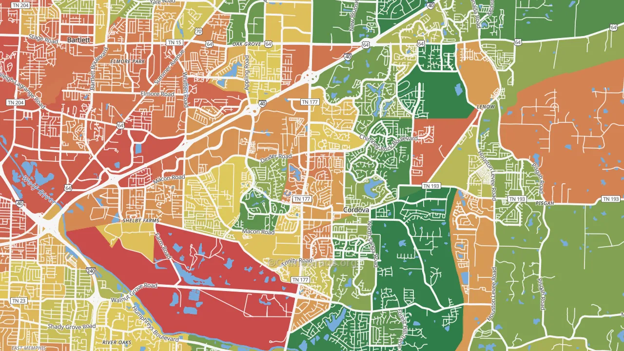 Cordova-Appling, Cordova, TN Map of Robbery Rates