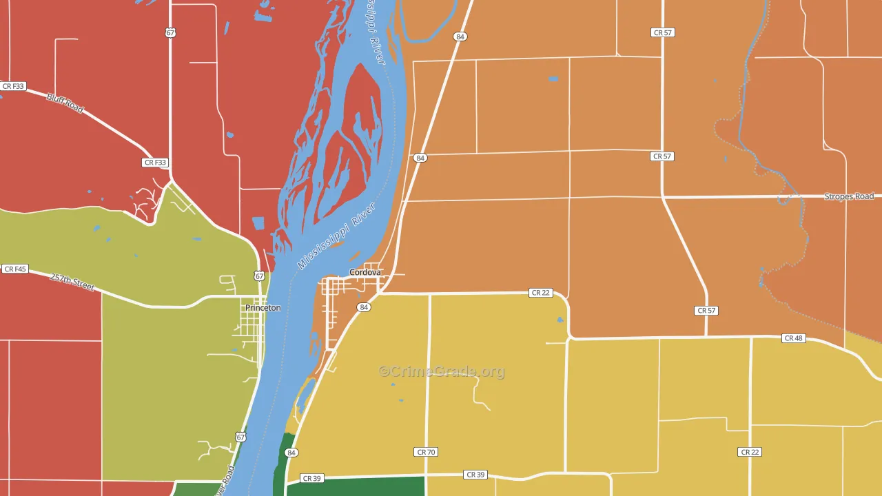 Cordova, IL Map of Robbery Rates