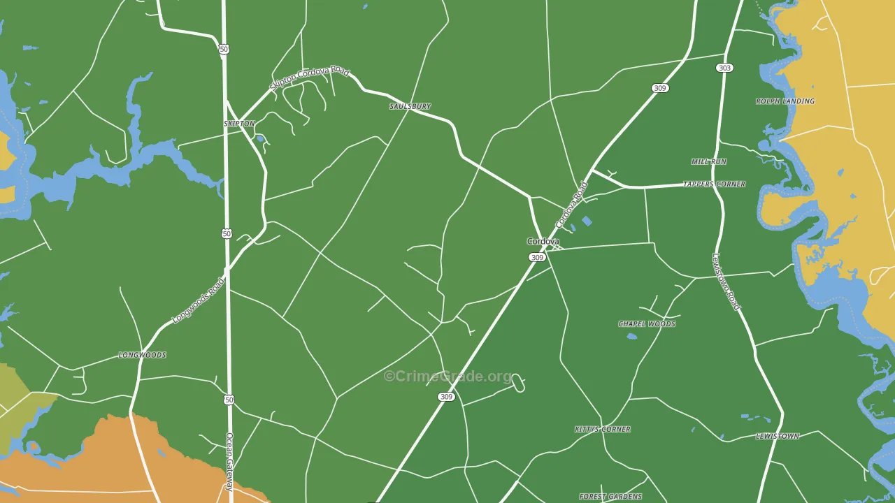 Cordova, MD Map of Robbery Rates