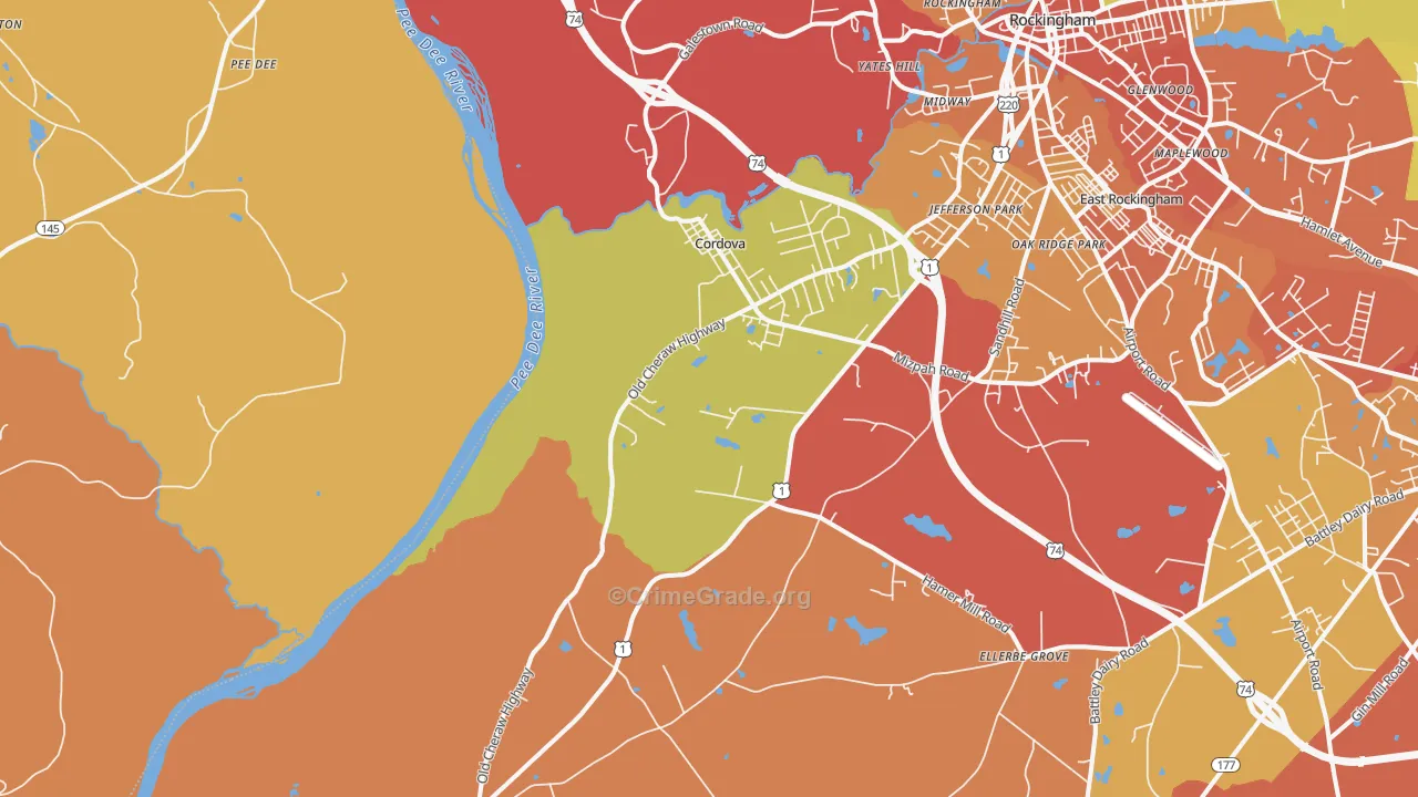Cordova, NC Map of Robbery Rates