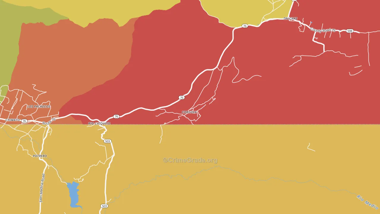 Cordova, NM Map of Robbery Rates
