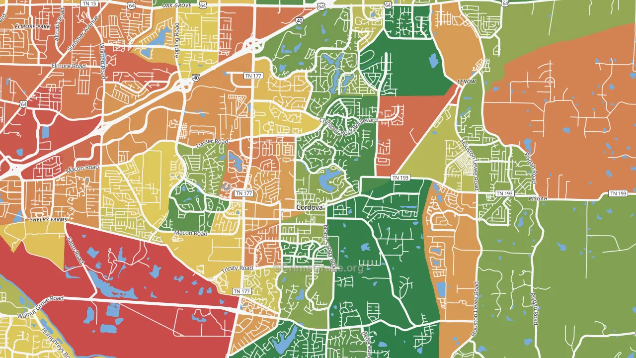 Cordova, TN Map of Robbery Rates