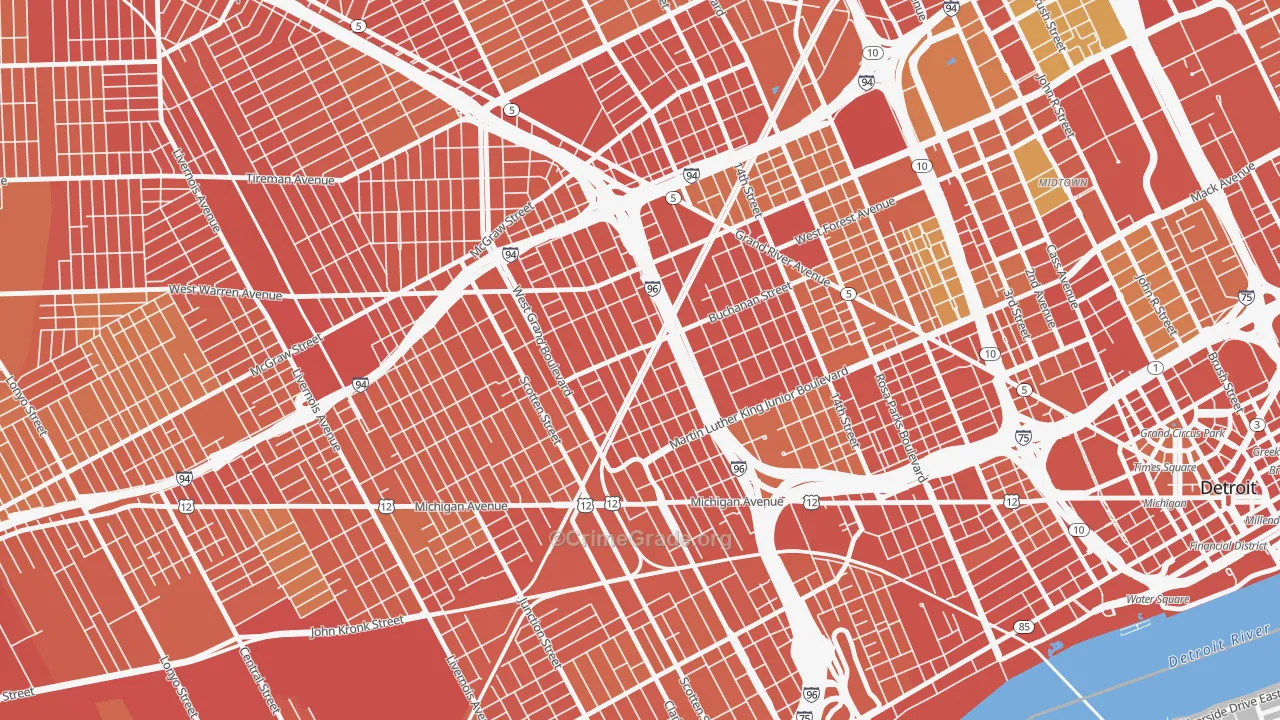 Core City, Detroit, MI Map of Robbery Rates