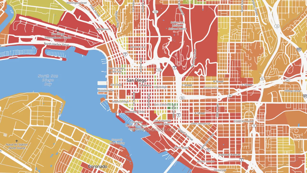 Core, San Diego, CA Map of Robbery Rates