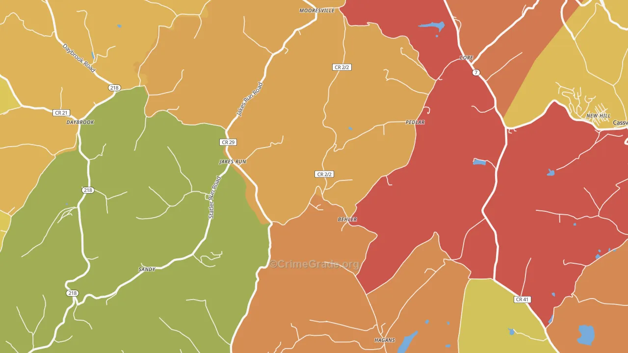 Core, WV Map of Robbery Rates