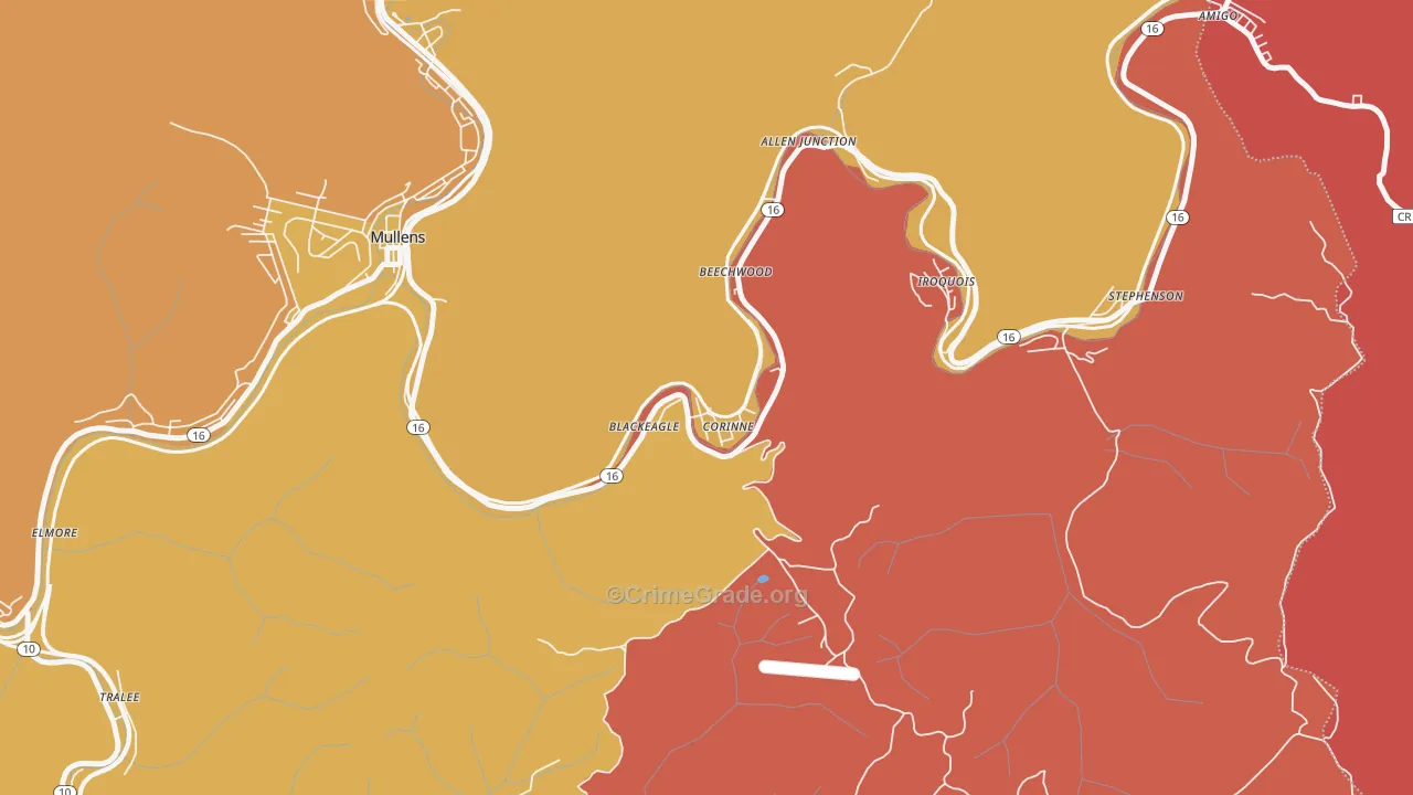 Corinne, WV Map of Robbery Rates