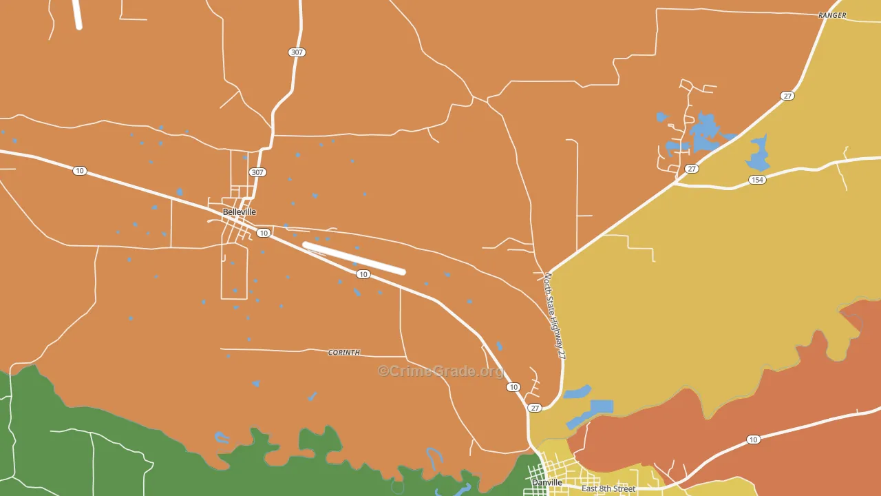 Corinth, AR Map of Robbery Rates
