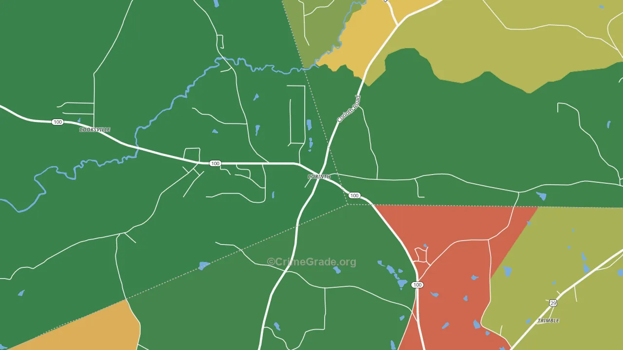 Corinth, GA Map of Robbery Rates