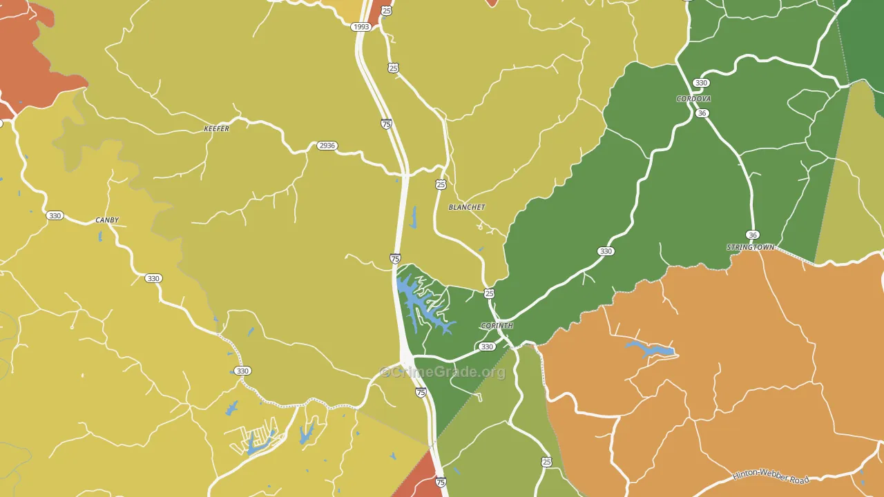 Corinth, KY Map of Robbery Rates