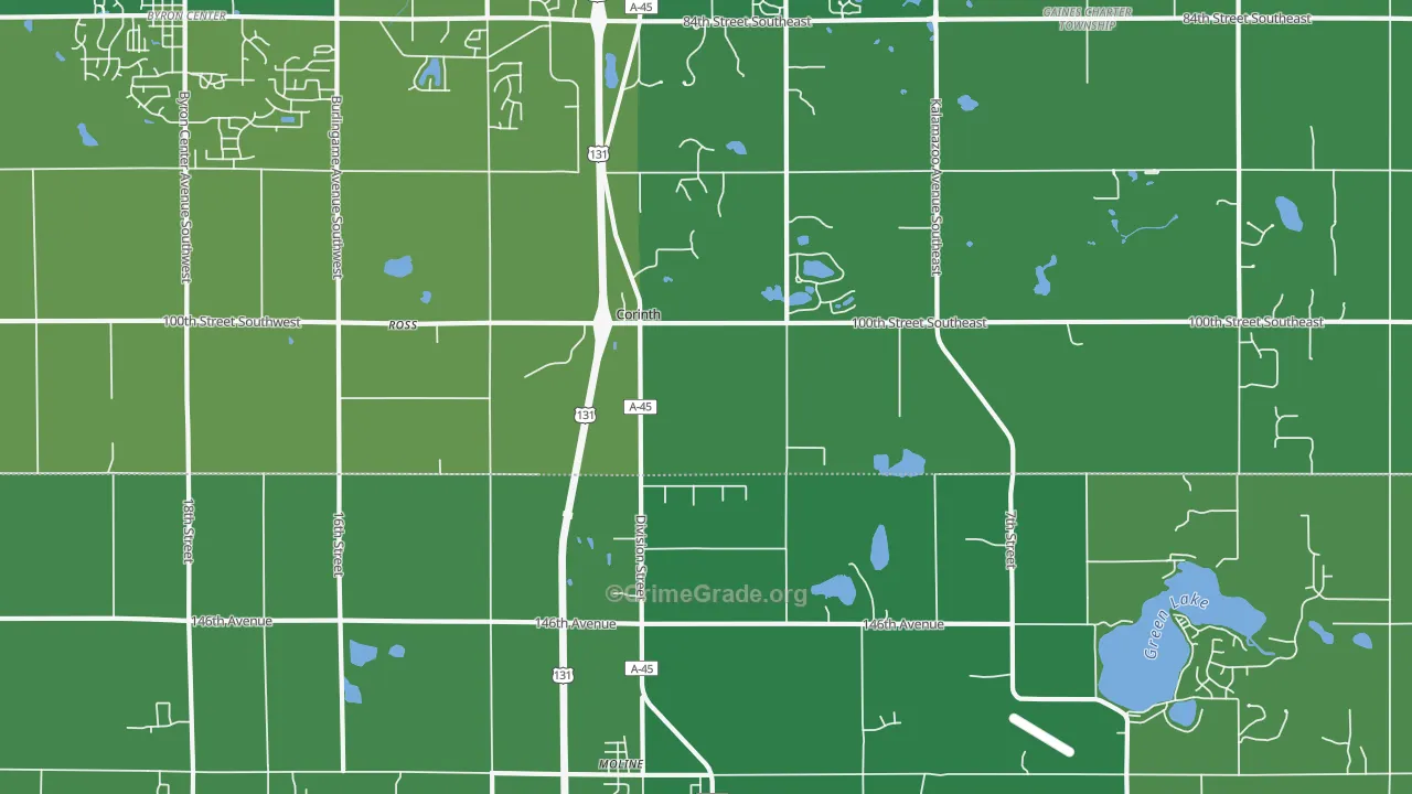 Corinth, MI Map of Robbery Rates