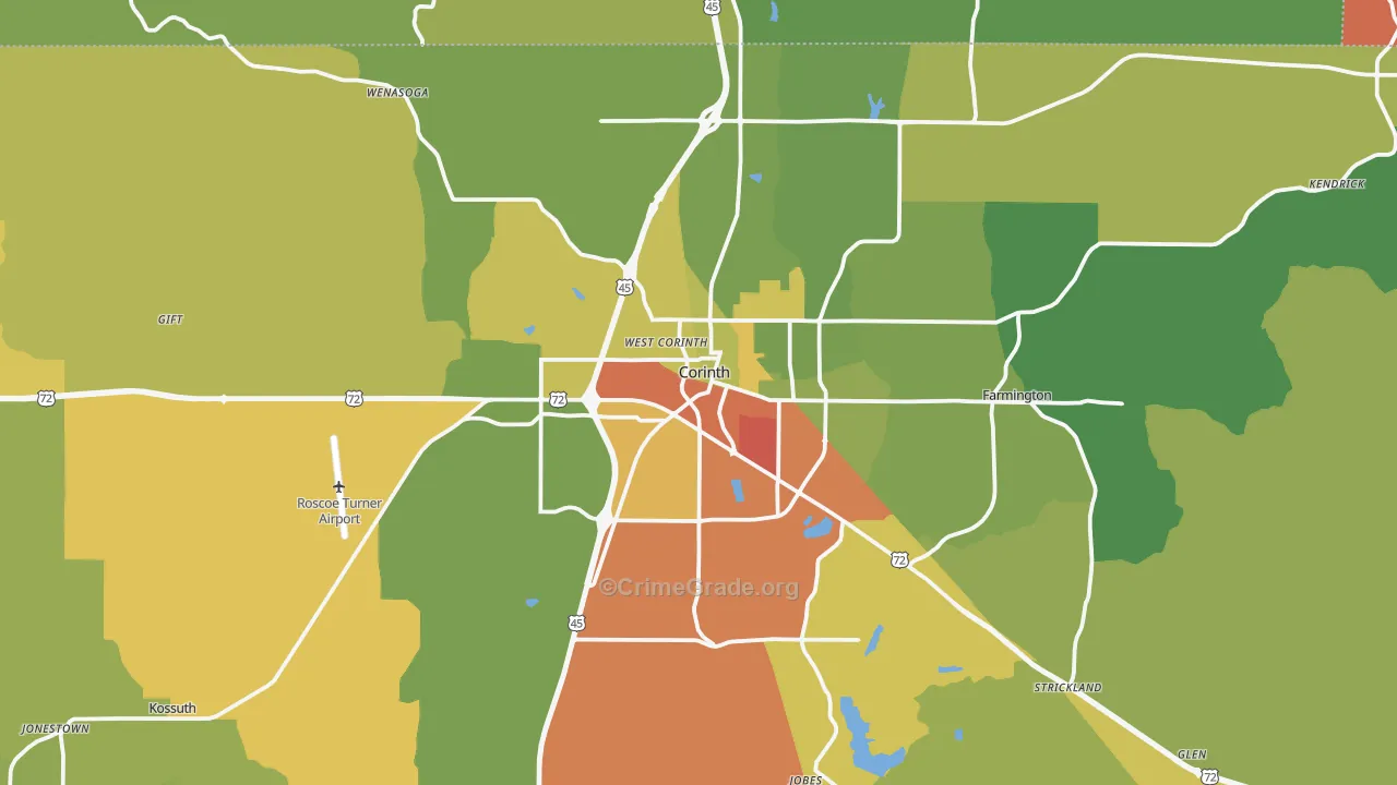 Corinth, MS Map of Robbery Rates