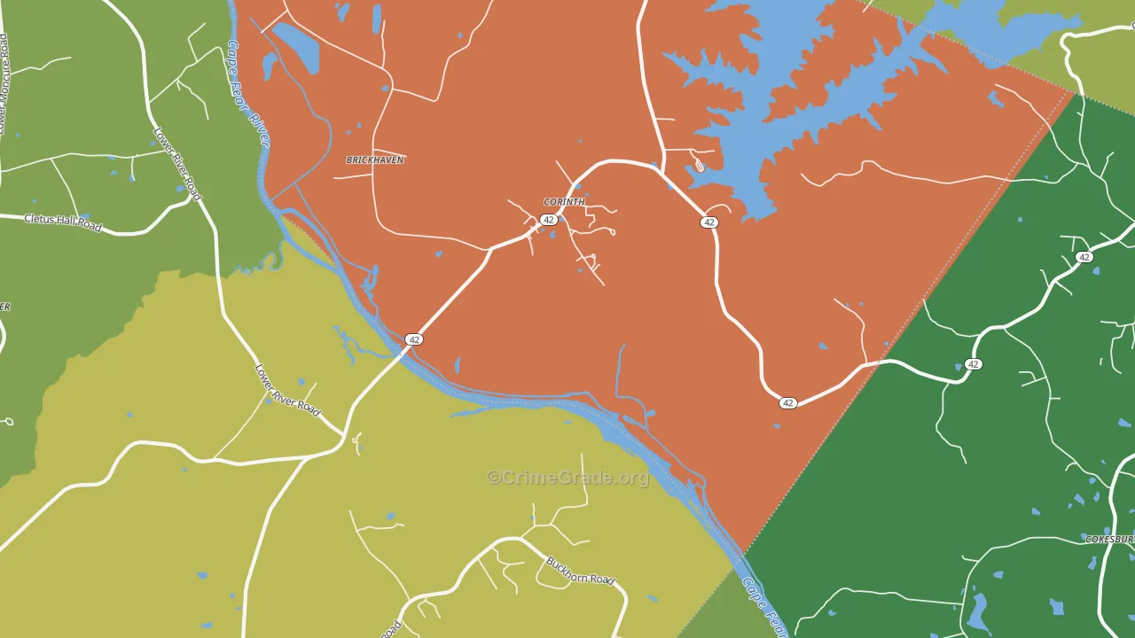 Corinth, NC Map of Robbery Rates