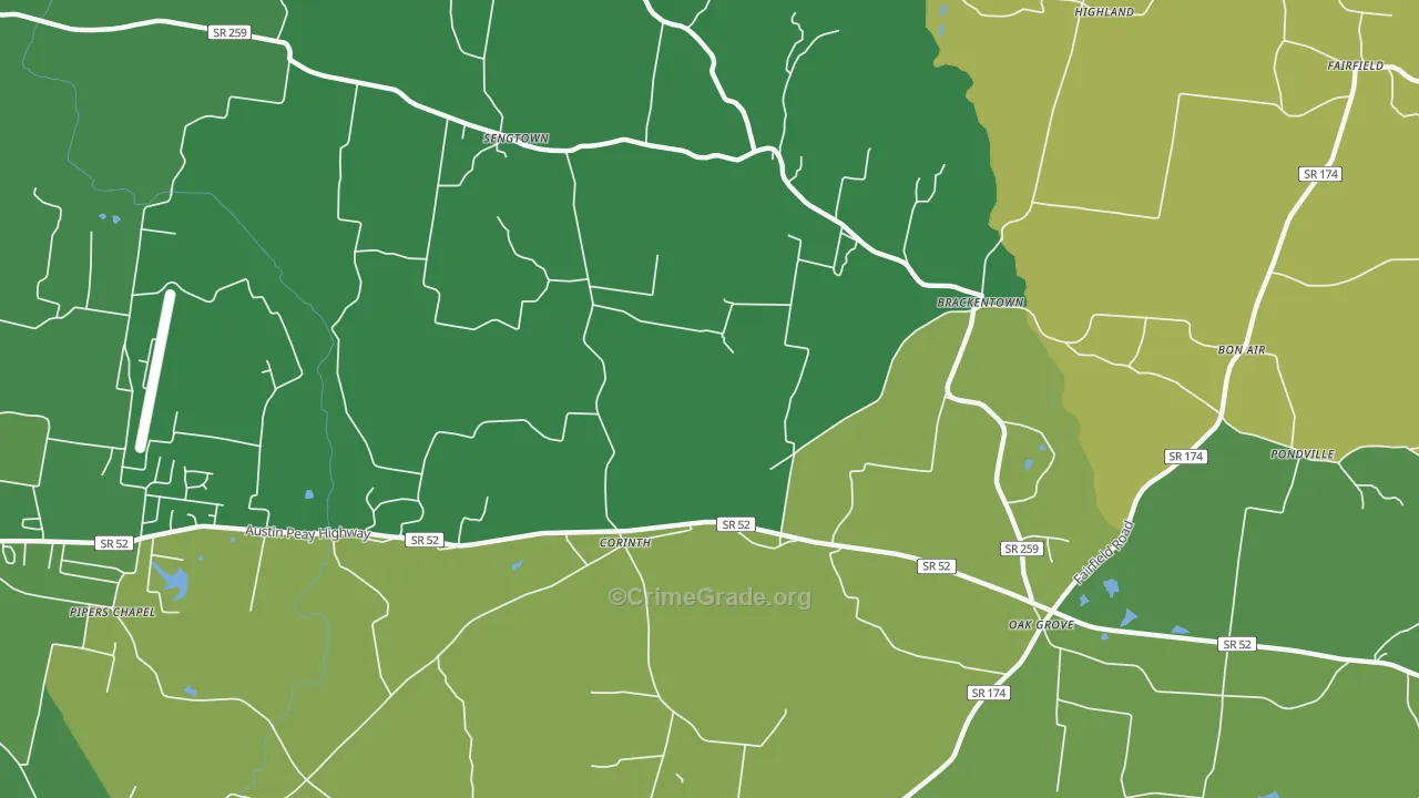 Corinth, TN Map of Robbery Rates