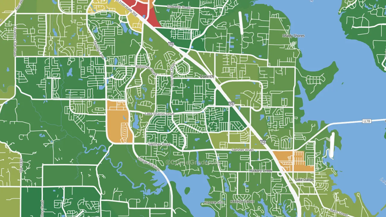 Corinth, TX Map of Robbery Rates