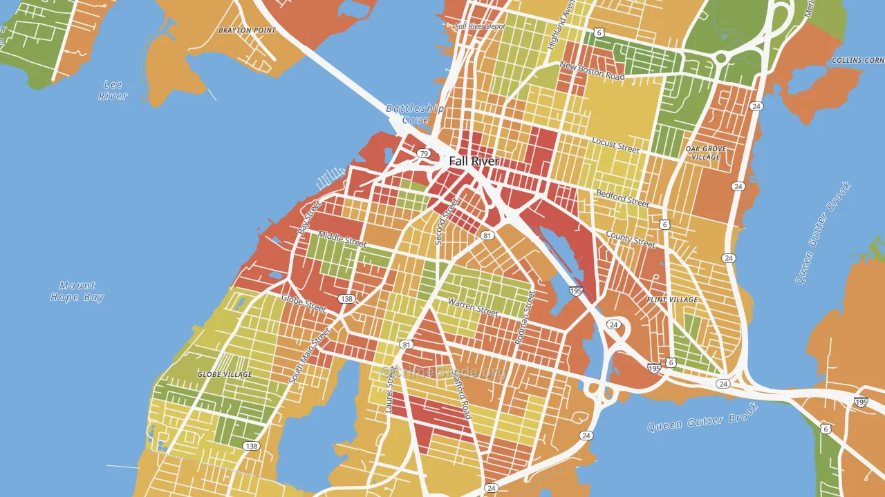 Corky Row, Fall River, MA Map of Robbery Rates