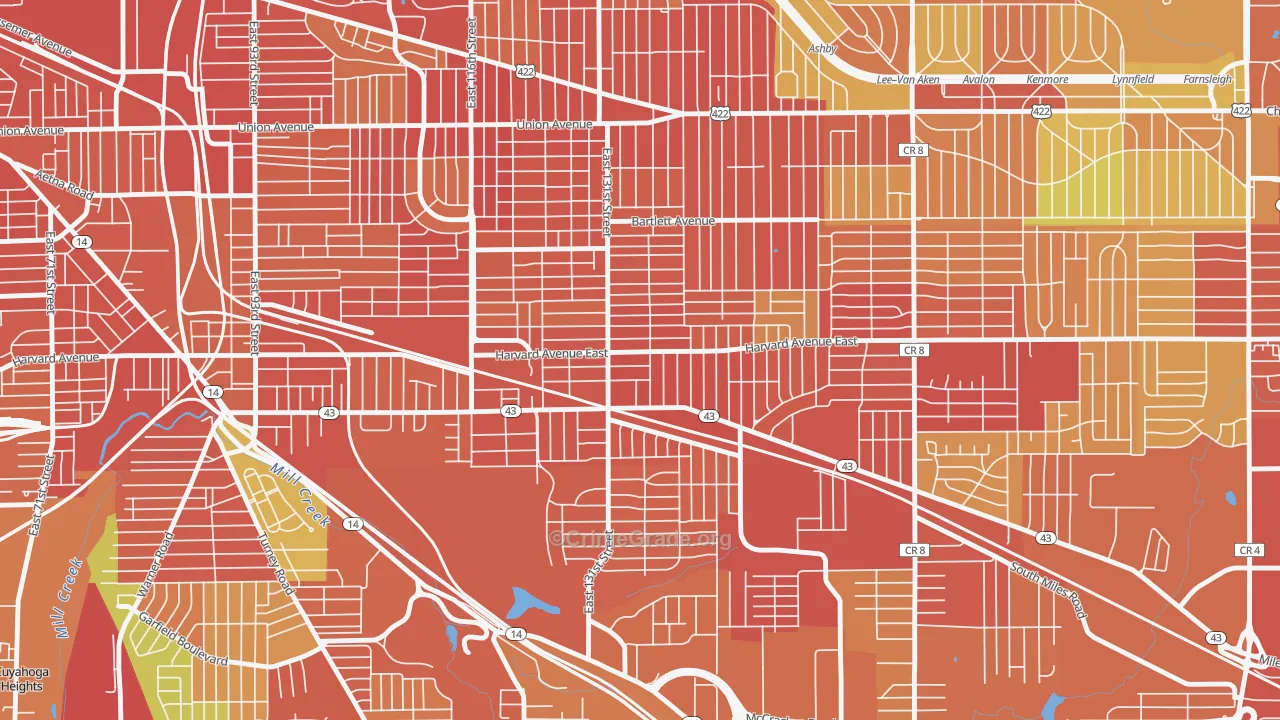 Corlett, Cleveland, OH Map of Robbery Rates
