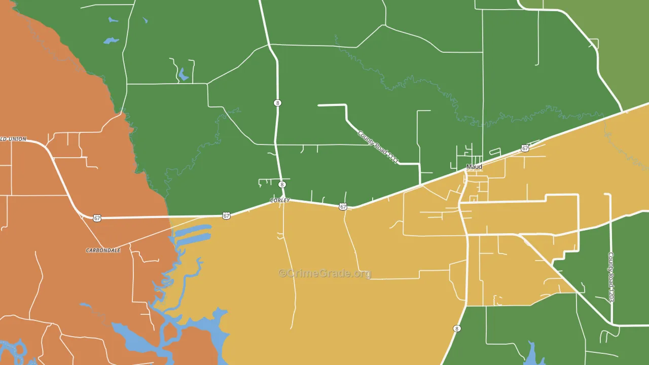 Corley, TX Map of Robbery Rates