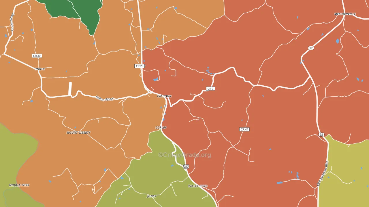 Corley, WV Map of Robbery Rates