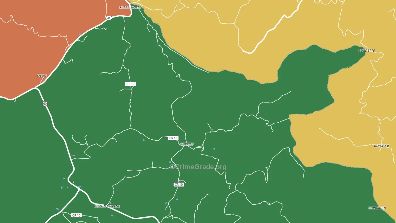 Corliss, WV Map of Robbery Rates