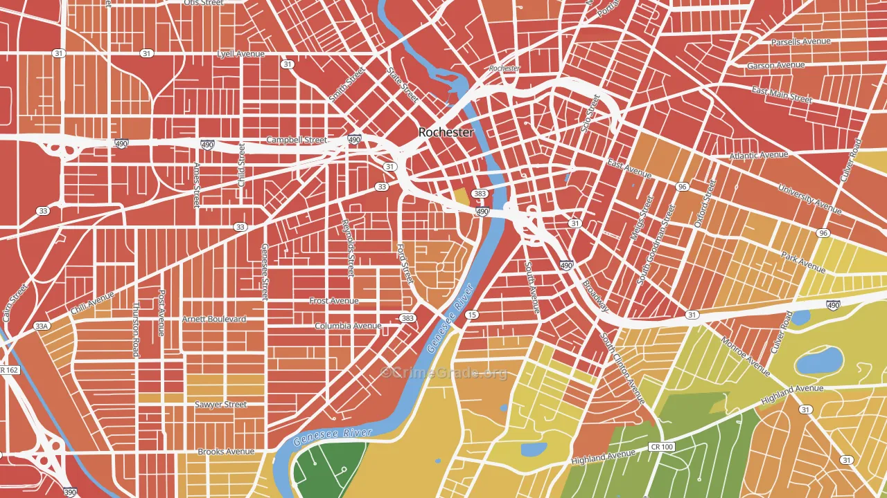 Corn Hill, Rochester, NY Map of Robbery Rates
