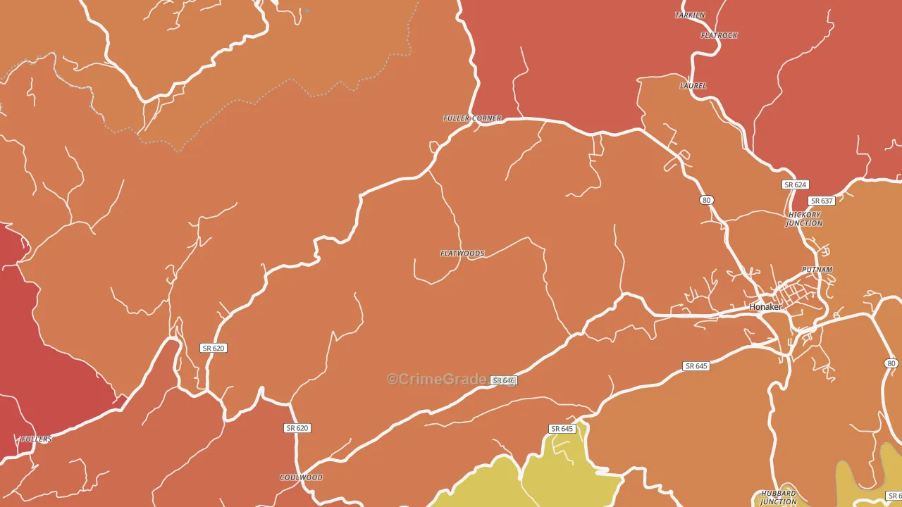 Corn Valley, VA Map of Robbery Rates