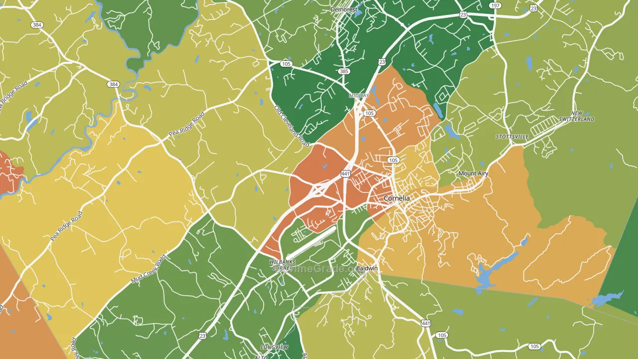 Cornelia, GA Map of Robbery Rates