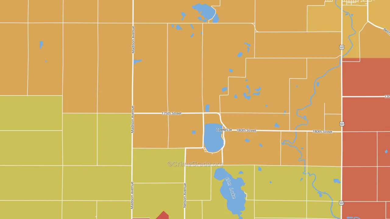 Cornelia, IA Map of Robbery Rates