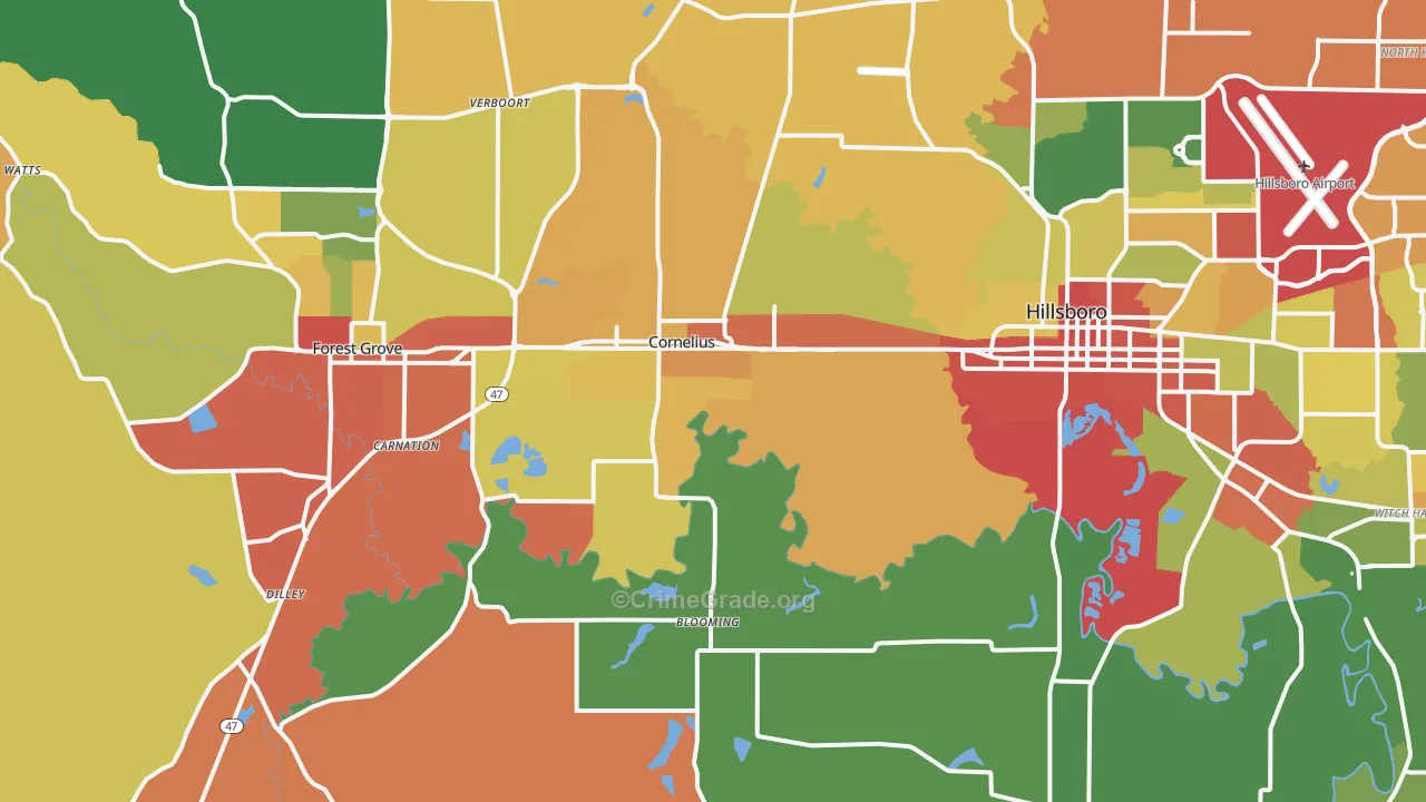 Cornelius, OR Map of Robbery Rates