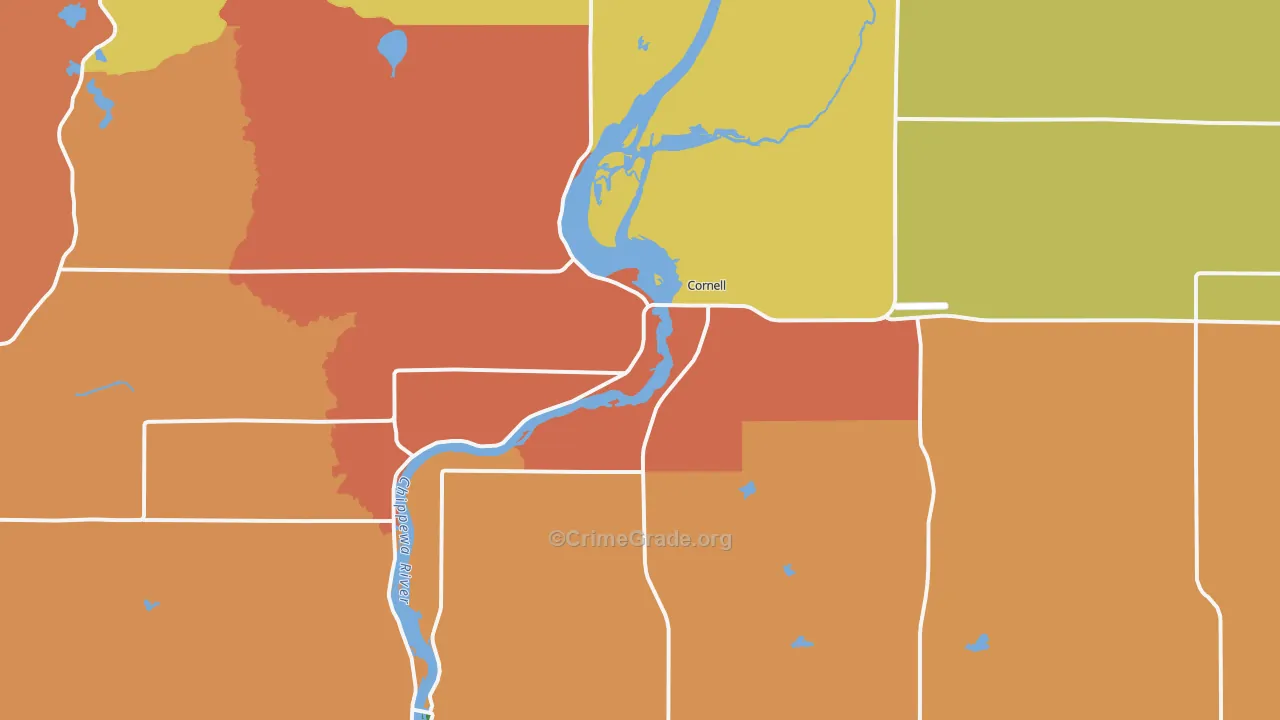Cornell, WI Map of Robbery Rates