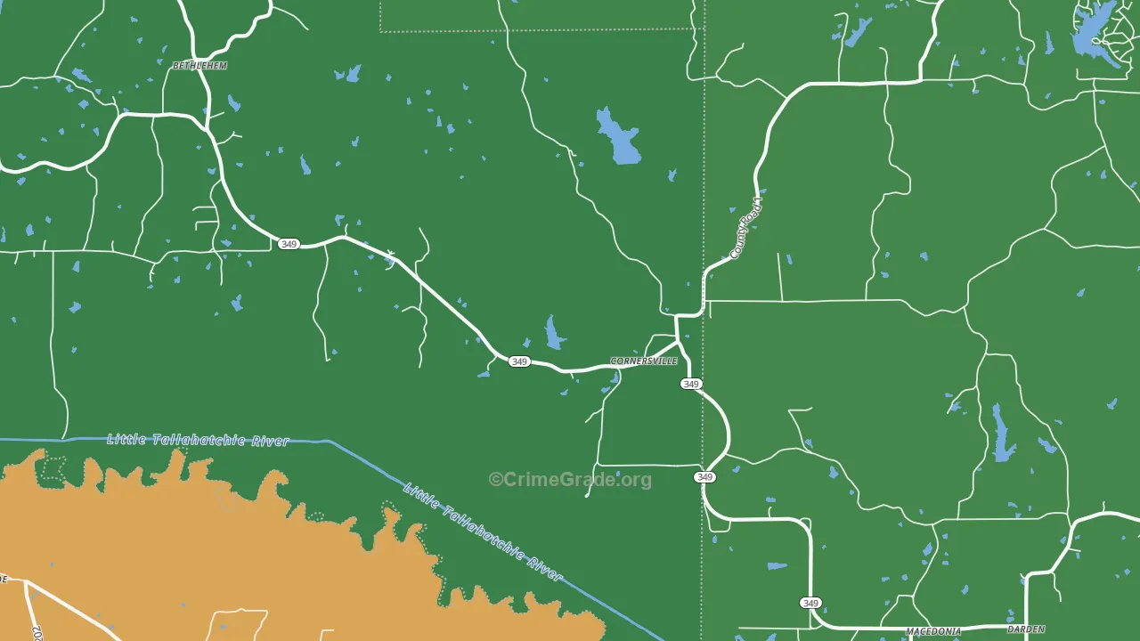 Cornersville, MS Map of Robbery Rates