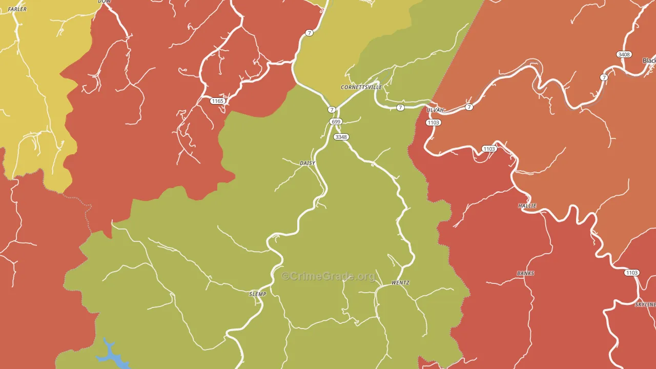 Cornettsville, KY Map of Robbery Rates