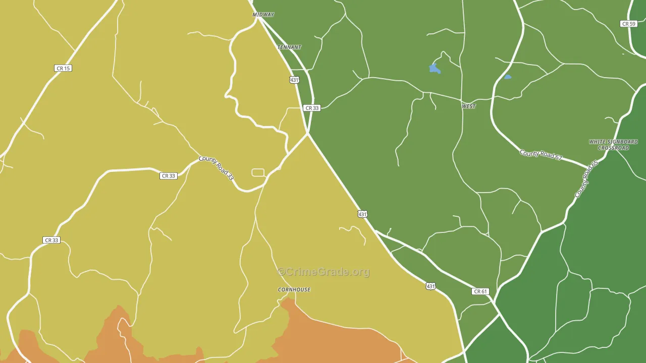 Cornhouse, AL Map of Robbery Rates