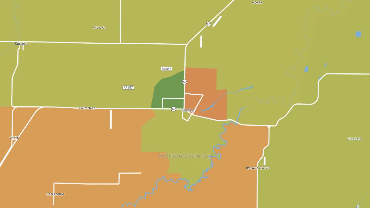 Corning, AR Map of Robbery Rates