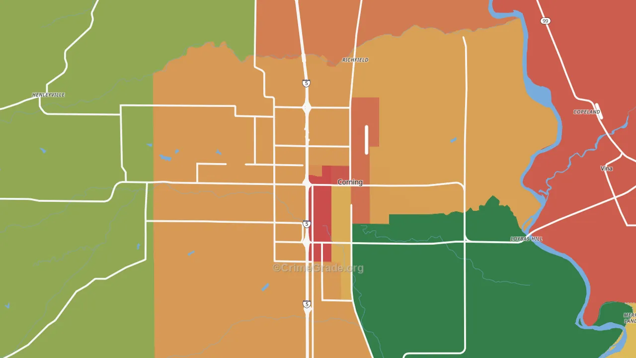 Corning, CA Map of Robbery Rates