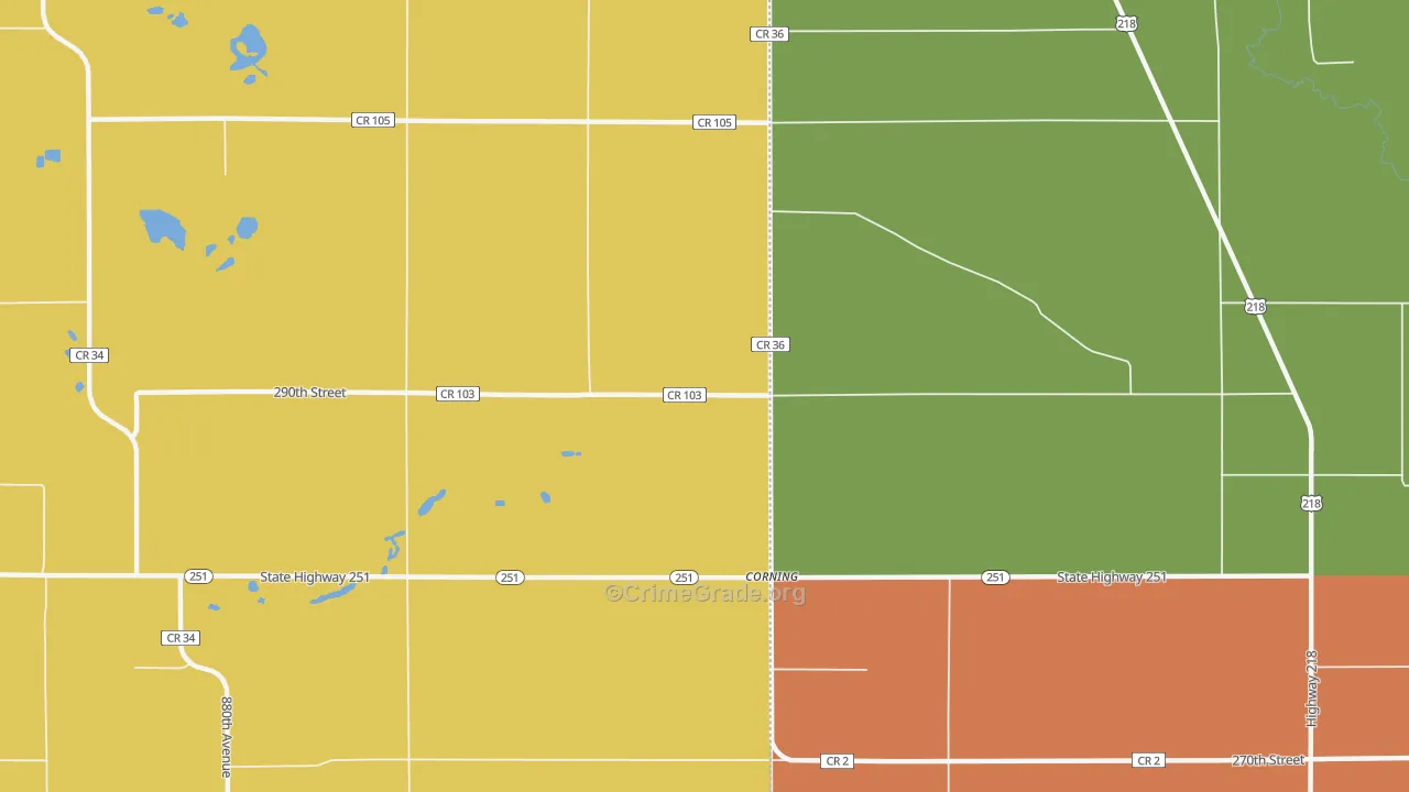 Corning, MN Map of Robbery Rates