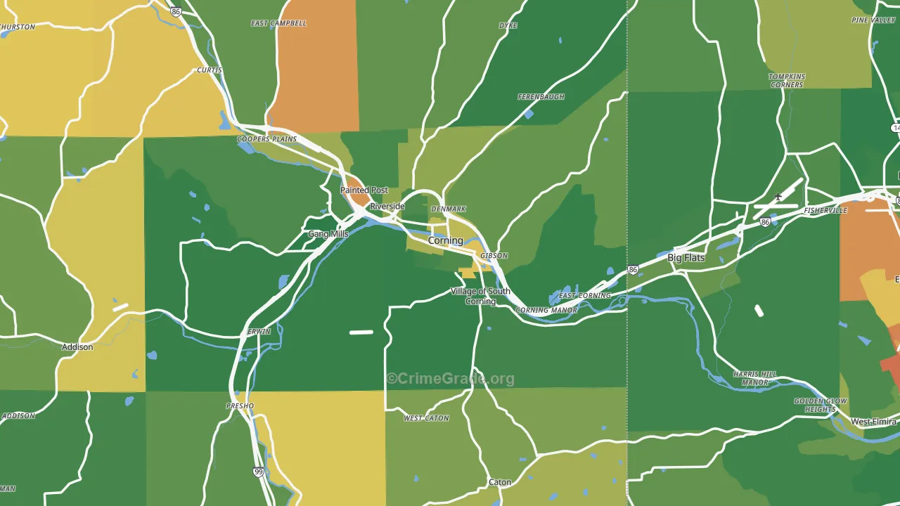 Corning, NY Map of Robbery Rates