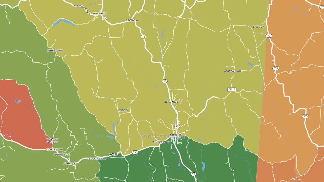 Corning, OH Map of Robbery Rates