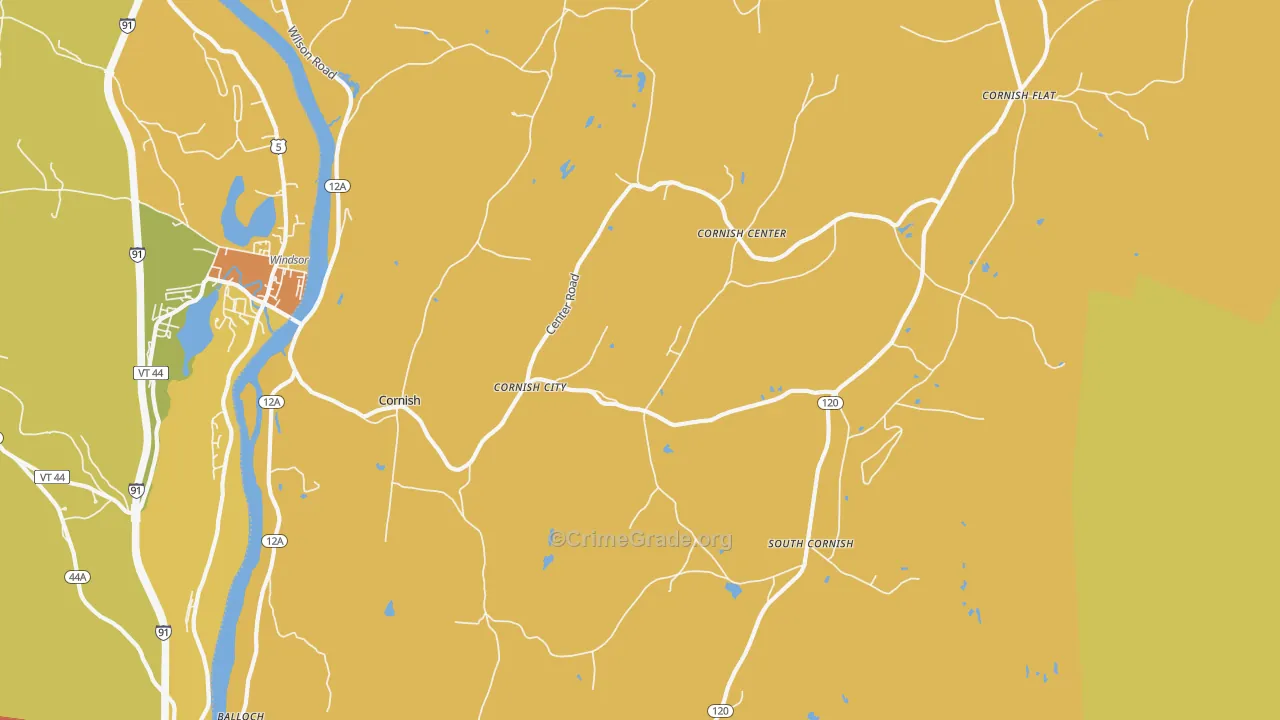 Cornish, NH Map of Robbery Rates