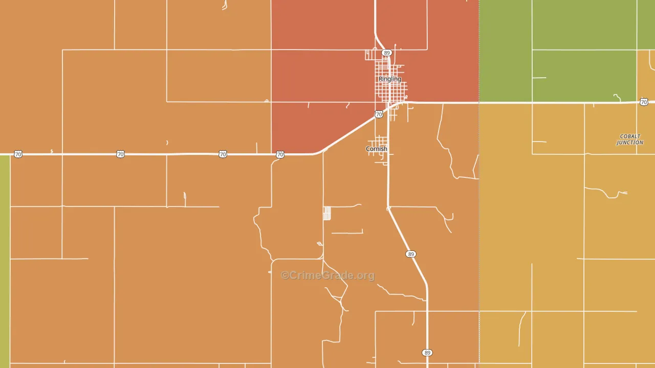 Cornish, OK Map of Robbery Rates