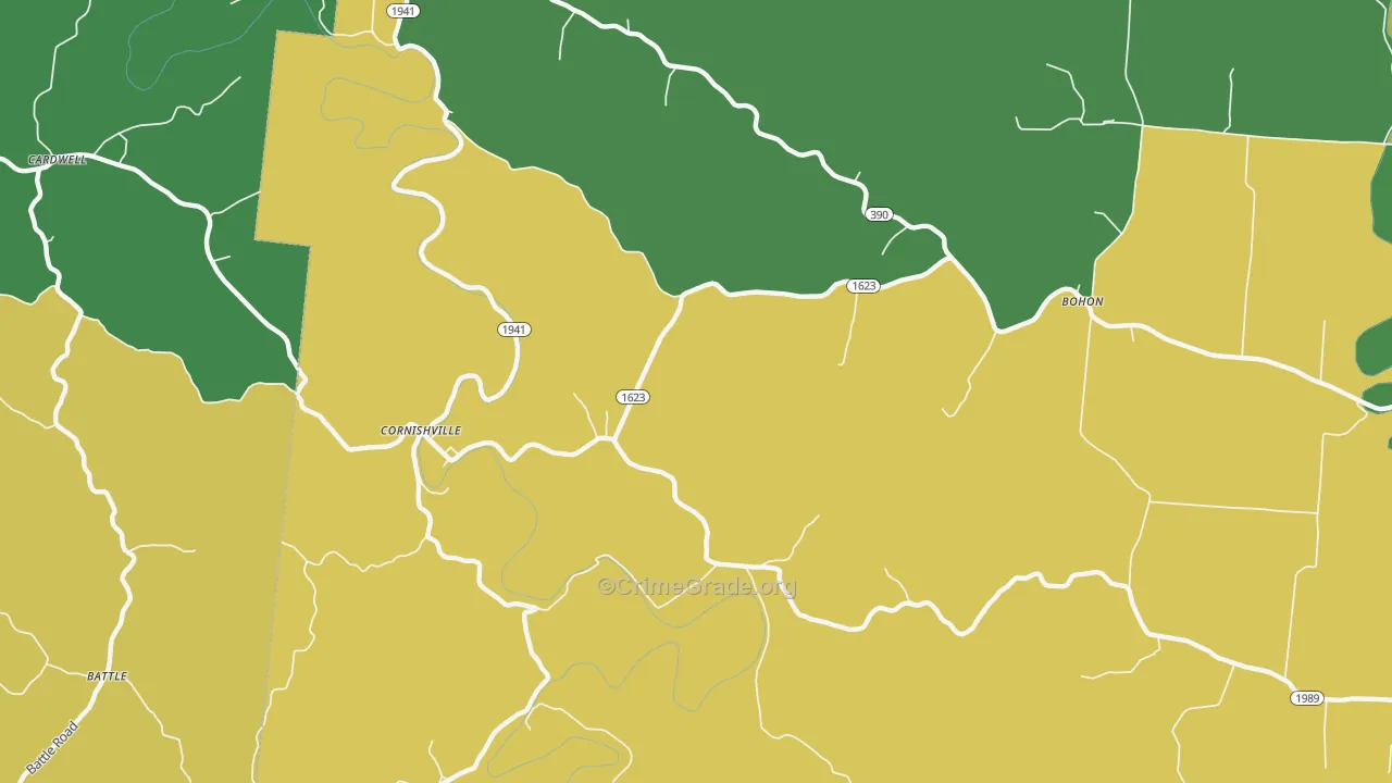 Cornishville, KY Map of Robbery Rates