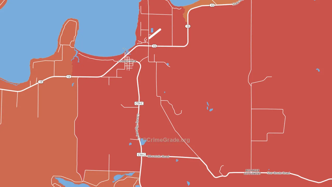 Cornucopia, WI Map of Robbery Rates