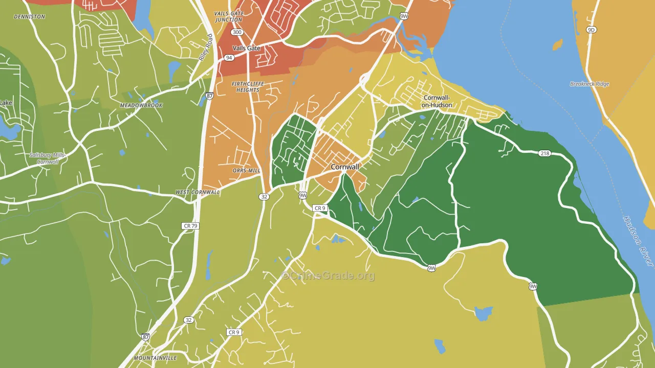 Cornwall, NY Map of Robbery Rates