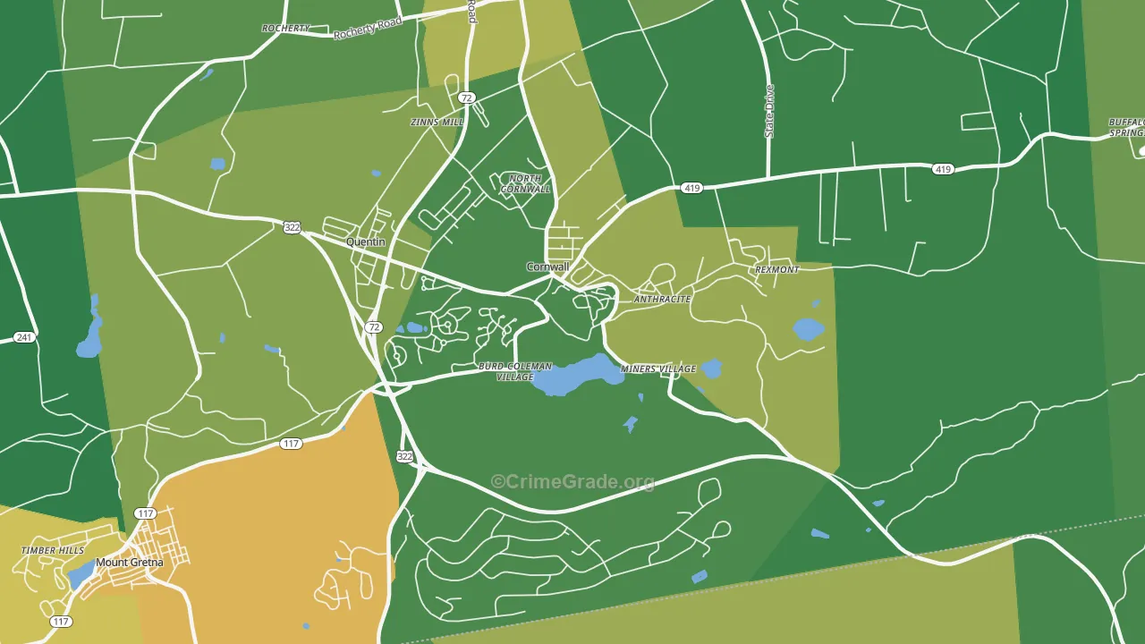 Cornwall, PA Map of Robbery Rates